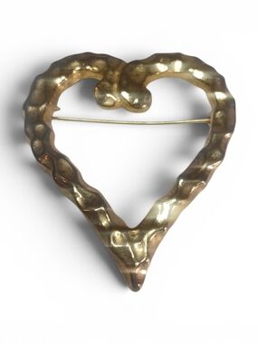 Hammered Heart-Shaped Gold Tone Pin Brooch